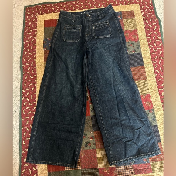 Old Navy Denim - Old Navy Women's High-Waisted Baggy Wide Leg Dark Blue Jeans - Size 6